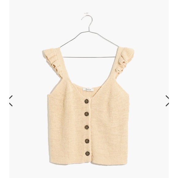 Madewell Ruffle-Strap Button-Front Sweater Tank, pink, size XS - Picture 8 of 9